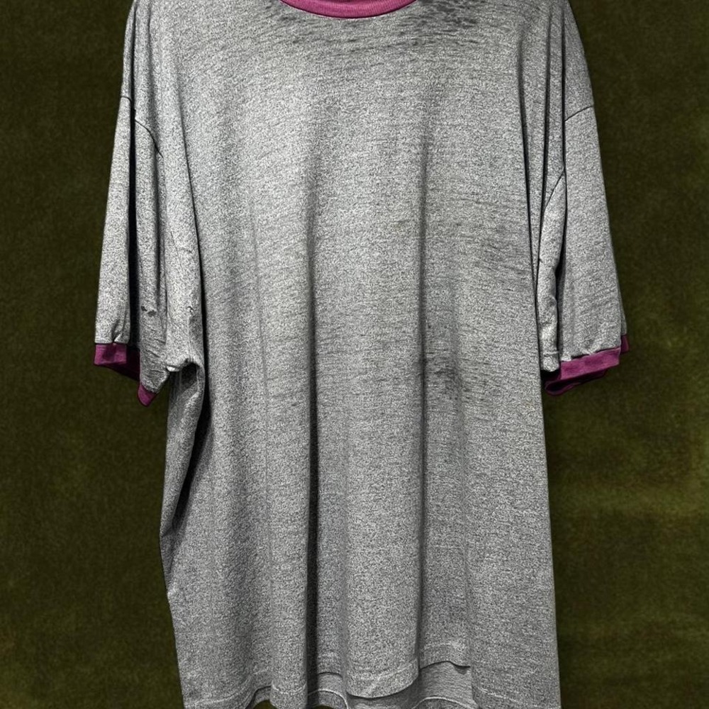 Plus size 2XL Vintage 1970s/80s Heather Gray Ringer Tee Maroon Trim